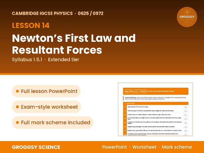 Cambridge IGCSE Physics 0625: Newton's First Law and Resultant Forces | Unit 1 | L14