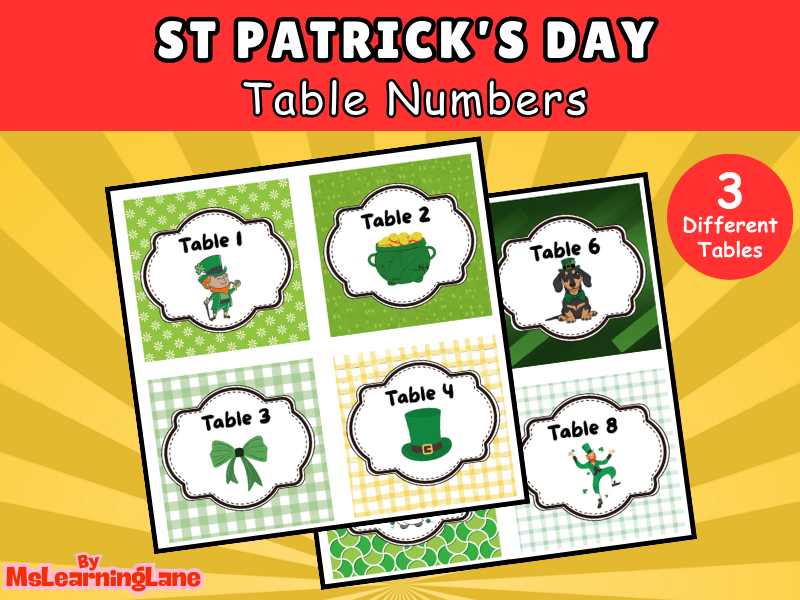 St Patrick’s Day Table Numbers | Festive Printable Classroom Decor for Group Organisation