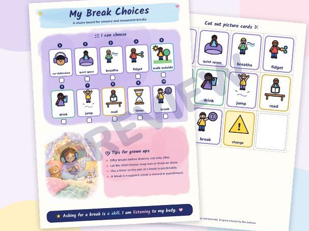 My Break Choices: Sensory Break Choice Board and Cards