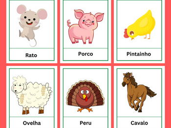 Farm Animals in Portuguese – 16 Printable Flashcards for Kids & Language Learners