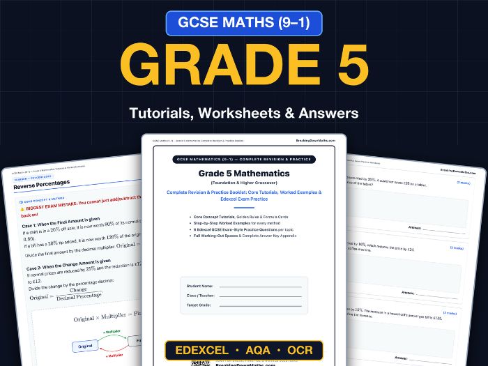 GCSE Maths Grade 5 Booklet (Tutorials, Worksheets & Answers) - Edexcel, AQA, OCR