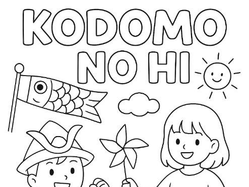 Kodomo no Hi, Japan Children's Day! Colouring Page