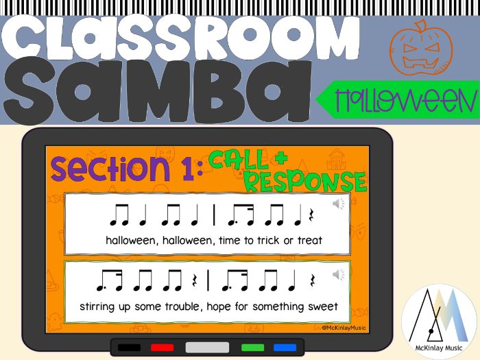 Halloween Rhythm Lesson for Middle School Music - classroom samba/percussion