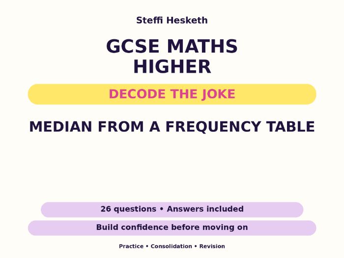 Median from a Frequency Table | GCSE Decode the Joke + Answers
