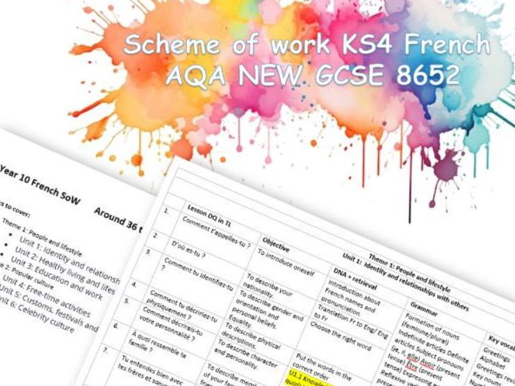 Scheme of work KS4 French AQA new GCSE 8652