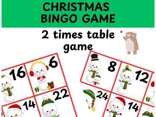 2 times table Christmas bingo