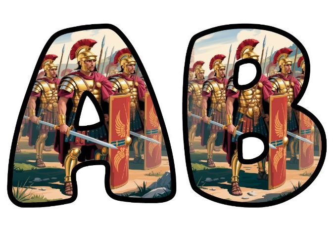 Roman Legion Battle Classroom Display Lettering Set | Upper & Lowercase Letters, 0-9 and Signs