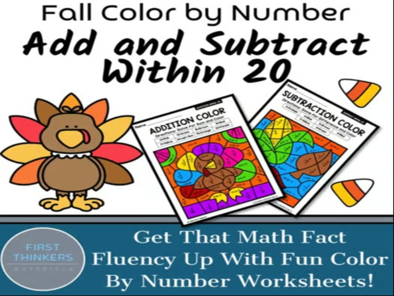 Thanksgiving Coloring Pages Activities First Grade Math Color By Number Free