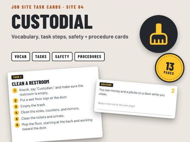 Custodial and Cleaning Job Skills Task Cards for SEND and Post-16