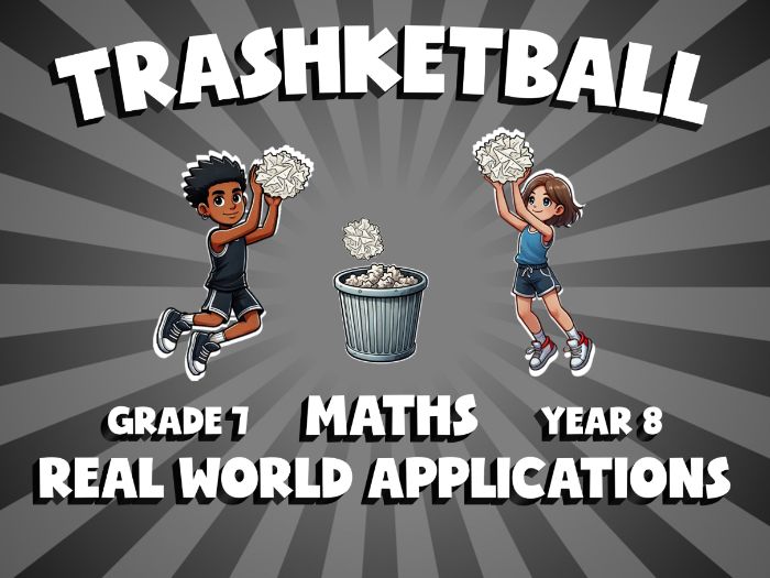 Real World Applications TRASHKETBALL Maths Game | No-Prep Year 8 Review Activity