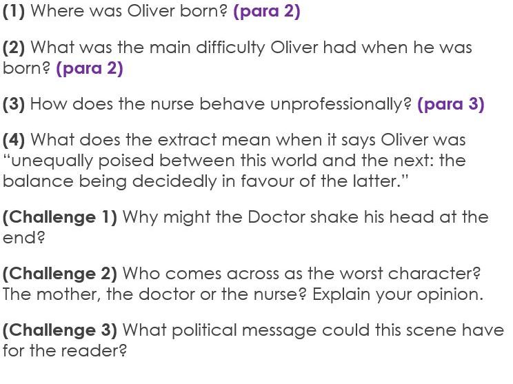 Dickens Lesson - Oliver Twist's Birth (Year 7)