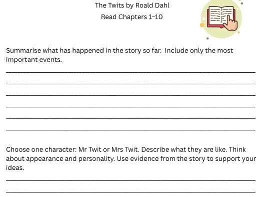 The Twits by Roald Dahl Whole Book Comprehension Booklet | Guided Reading | CFE