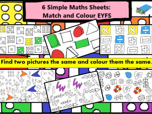 6 Simple Maths Match and Colour Sheets