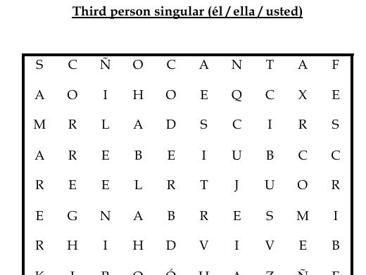 Spanish Word Search Present Tense | Presente, Sopa de letras