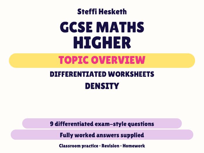 GCSE Higher Density | Topic Overview Differentiated Worksheet