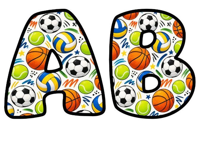 Sports Balls Footballs Bubble Letters | PE and Sports Bulletin Board Letters
