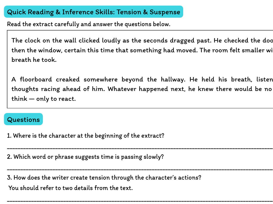 KS3 Reading & Inference – Short Extracts & Skills: Tension & Suspense