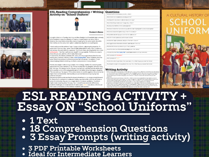 ESL Reading Comprehension + Writing Activity Worksheets - School Uniforms