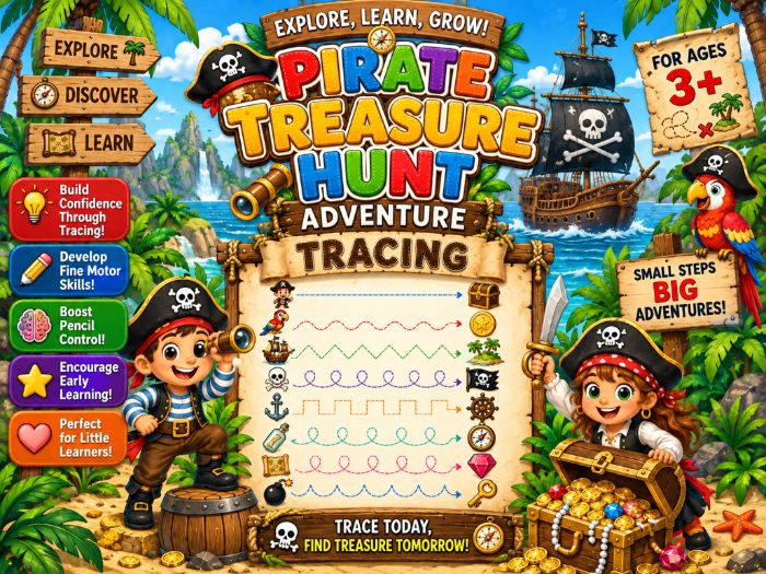 Pirate Tracing Worksheets | Pre-Writing Lines & Fine Motor Skills Activities | Preschool–Grade 1