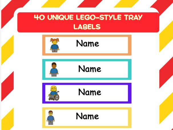 Editable LEGO-style tray labels.  Printable name tags