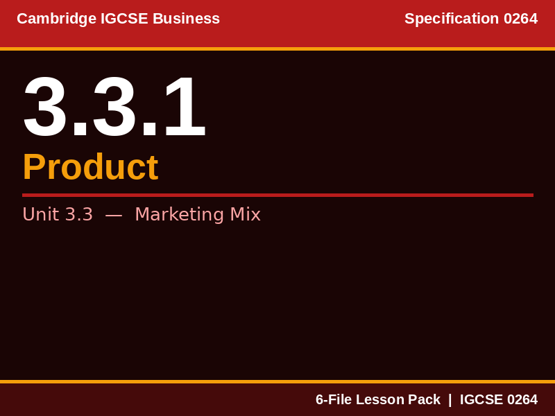 Cambridge IGCSE Business 0264 | 3.3.1 Product | Lesson Pack