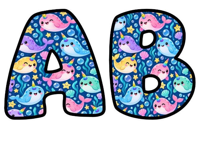 Rainbow Narwhals Bubble Letters | Under the Sea Bulletin Board Letters | Classroom Display Pack