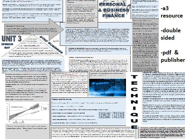 BTEC L3 Business Studies: Unit 3 - Personal and Business Finance  Revision Mat