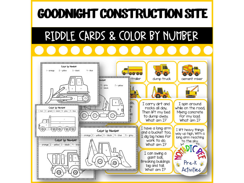 Goodnight, Goodnight Construction Site Riddle Cards and Coloring
