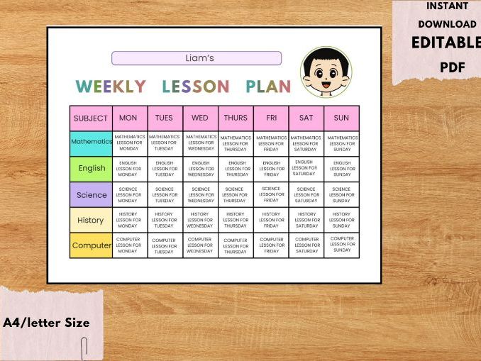 Editable Weekly Lesson Plan for Kids