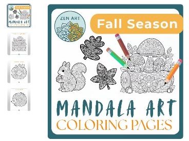 Autumn Season Mandala Art Mindful Coloring Pages and Autumnal Mandala Templates