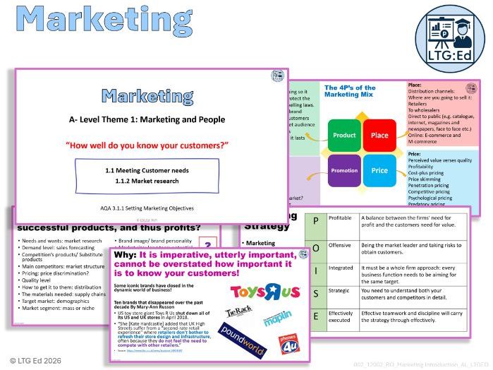 002: Marketing Introduction - YR 12 - A-Level - Edexcel Theme 1