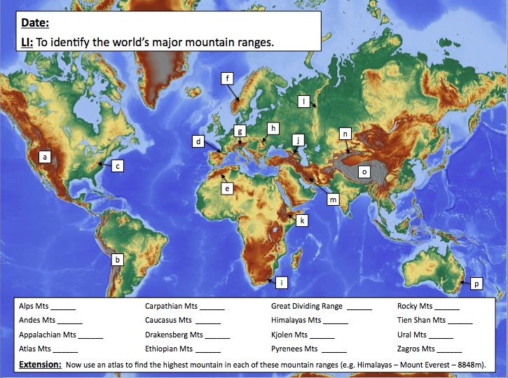 World Map Showing Mountain Ranges United States Map