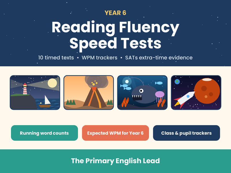 Year 6 Reading Fluency Tests | 1-Minute Reads | WPM Tracker | SATs Extra Time Evidence