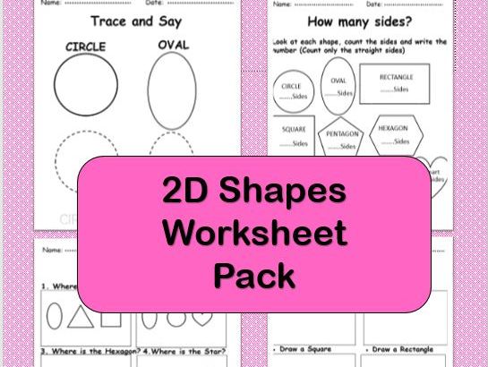2D Shapes worksheet Pack for Kindergarten and early years/ Trace, Draw, and Identify Shapes PDF