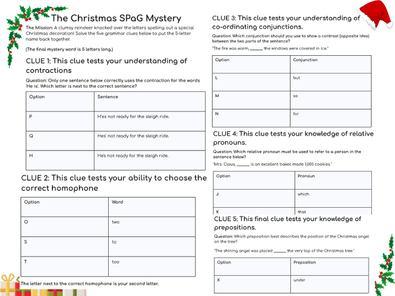 Christmas SPaG Mystery Game – KS2 Grammar, Punctuation & Spelling Clue-Solving Missions -Google Docs
