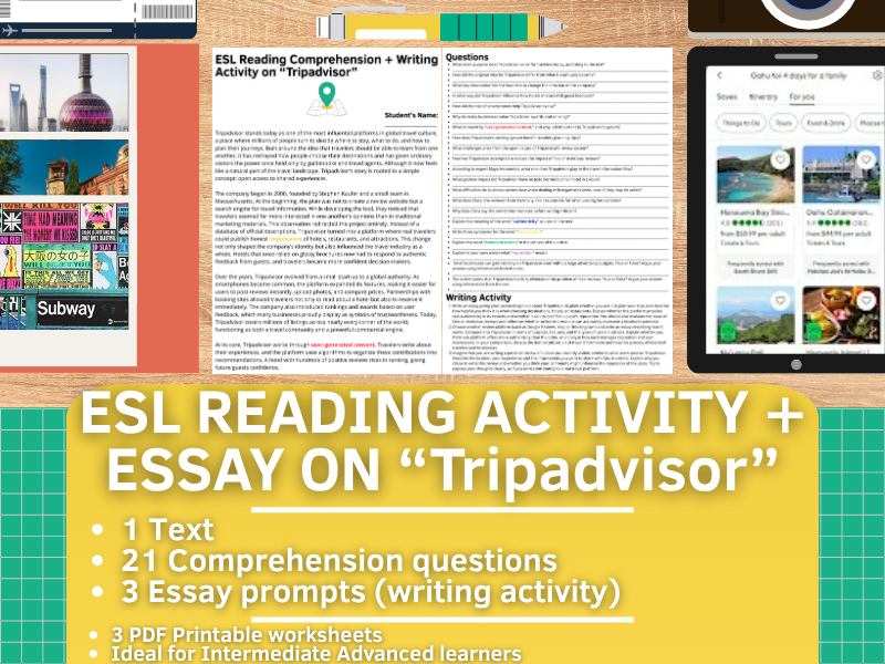 ESL Reading Comprehension   Writing Activity Worksheets Tripadvisor