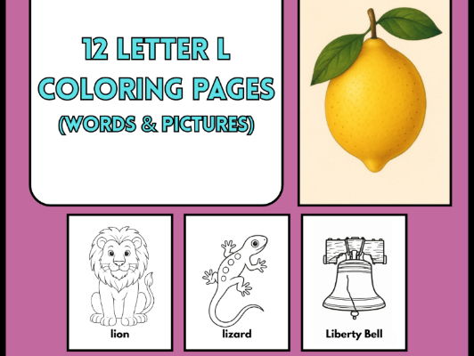 12 Letter L Coloring Pages Words & Pictures