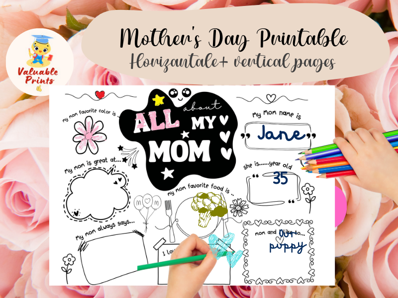 Mother's Day printable Coloring Page - All About My Mom ,doodle style