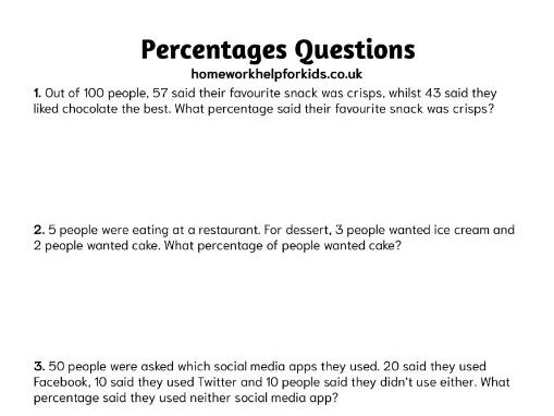 Percentages worksheet
