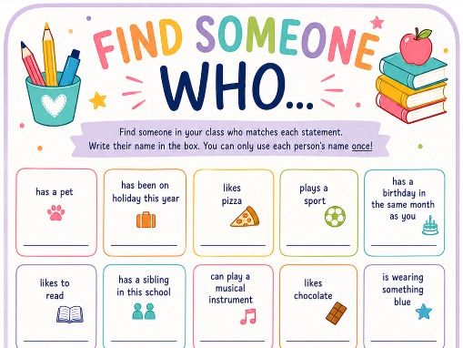 Find Someone Who Bingo | Back to School KS2 | Getting to Know You Activity