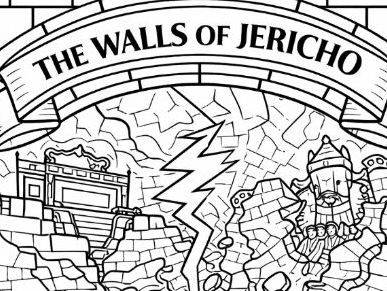 Old Testament The Walls of Jericho Stained-Glass Window Style Colouring Page