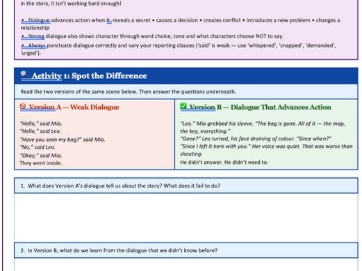Year 6 Writing: Use Dialogue to Advance the Action