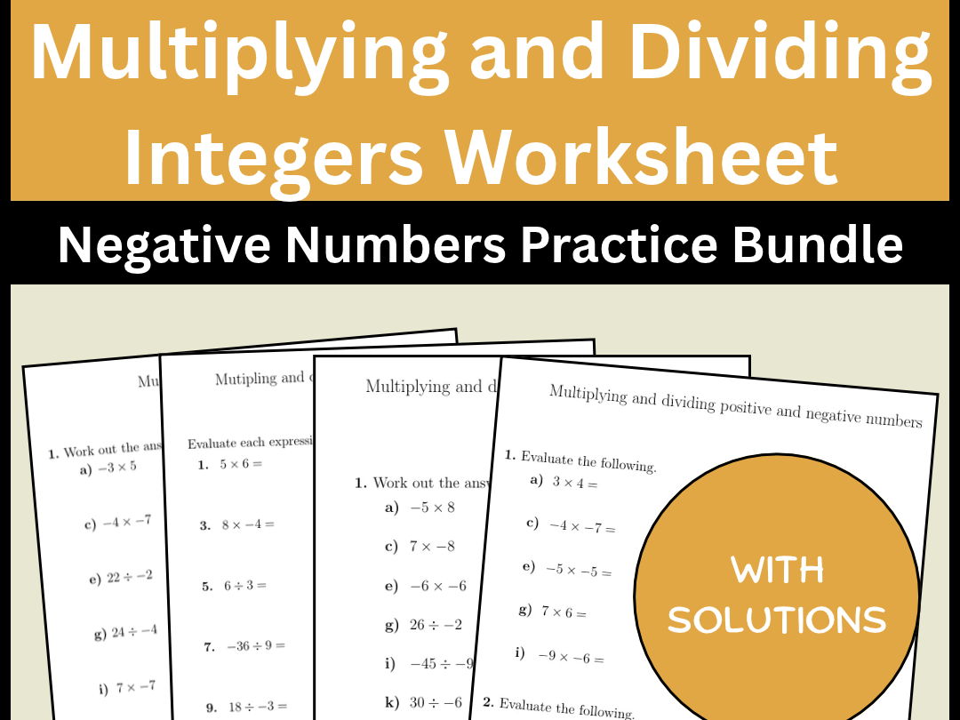 Multiplying and Dividing Integers Worksheet Negative Numbers Practice Bundle