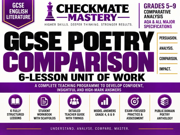 CHECKMATE MASTERY: GCSE POETRY COMPARISON | GRADES 5–9 | 6-LESSON UNIT + WORKBOOK Guide