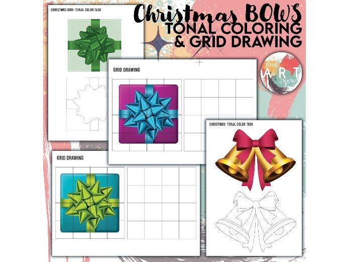 Christmas BOWS - Tonal Coloring & Grid Drawing Art Pack