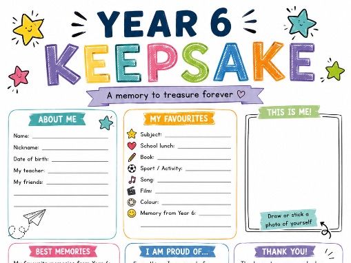 Year 6 Keepsake Worksheet | End of Primary School Memory Page | Leavers Activity | KS2 Printable