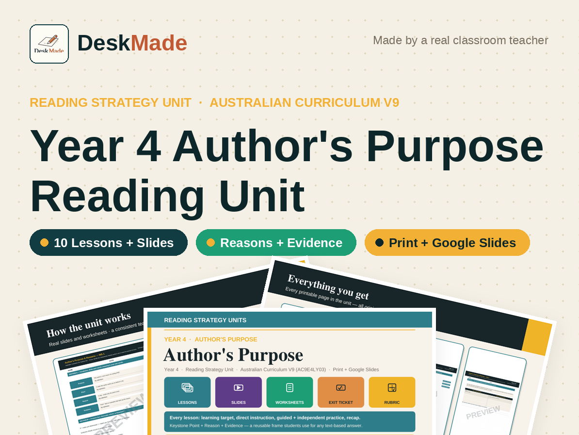 Year 4 Author's Purpose Reading Unit | Australian Curriculum V9