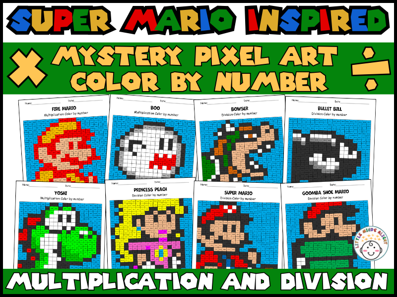 Super Mario Pixel Art | Multiplication & Division Color By Number