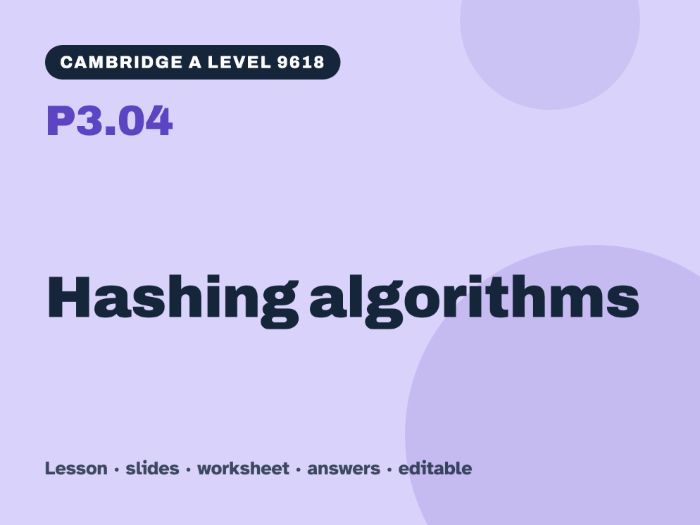 Cambridge A Level Computer Science 9618 – P3.04 Hashing algorithms – Lesson & Worksheet