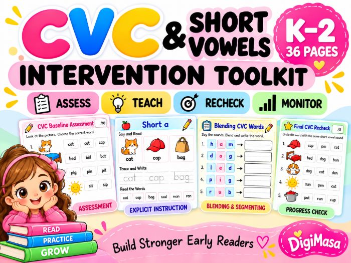 CVC Words & Short Vowels Intervention Toolkit K-2 | Phonics Assessment